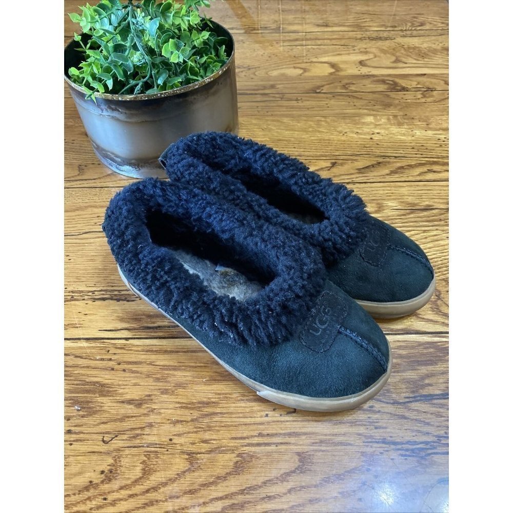 Ugg Womens Rylan 1871 Suede Slip On Comfort Black Moccasin Slippers Size US 6